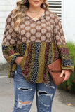 Mix Floral Striped Ethnic Splicing Plus Size Blouse