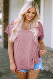 Marble Print Seamed V Neck T-shirt