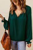 Purple Pleated V Neck Puffy Sleeve Blouse