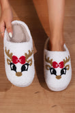 White Christmas Cartoon Pattern Plush Slippers