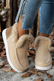 Coffee Suede Stitching Patchwork Plush Lined Anklet Boots