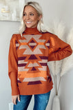 Aztec Knitted High Neck Drop Shoulder Sweater