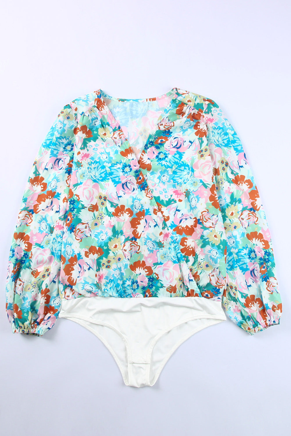 Floral Print Wrap Long Sleeve Bodysuit