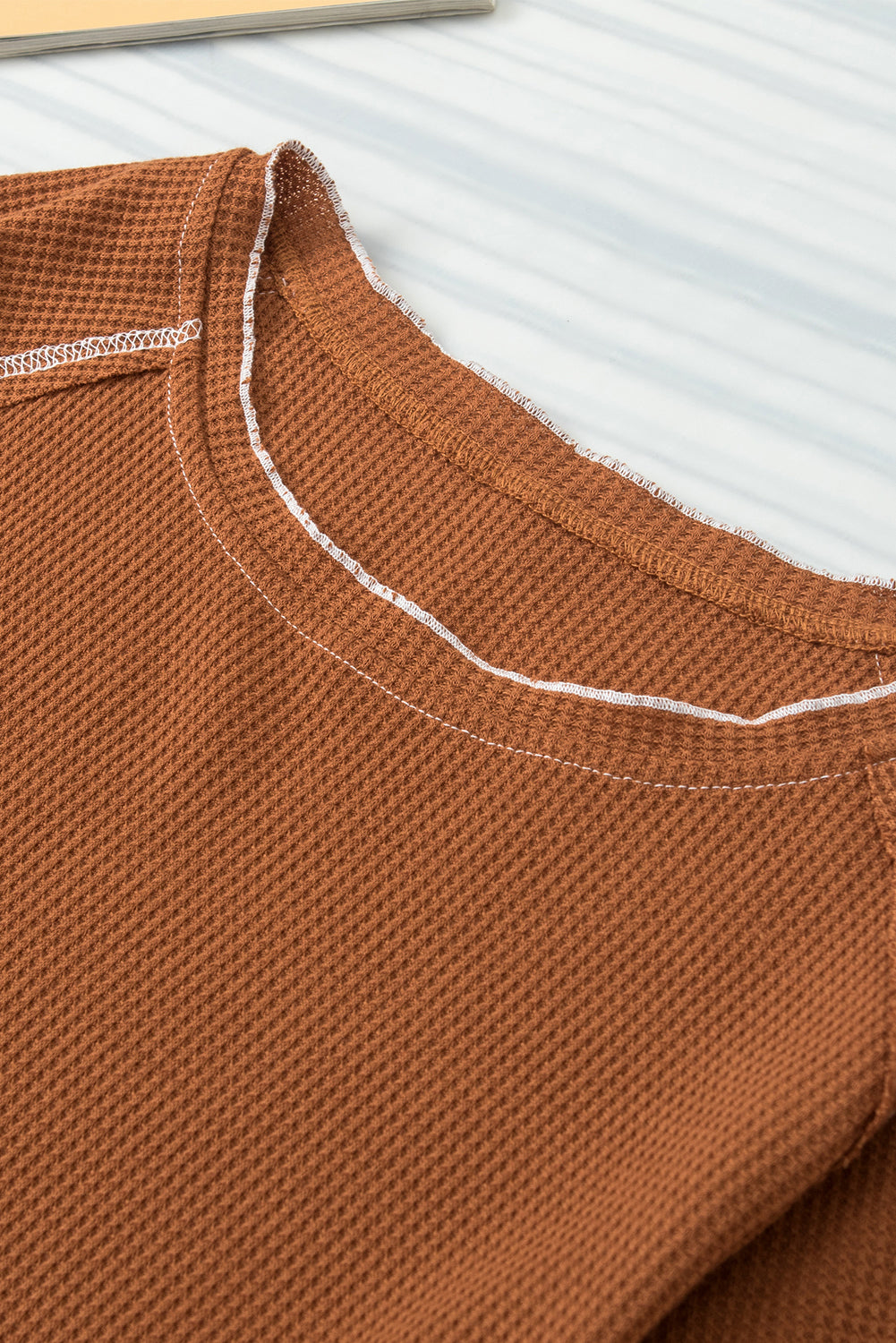 Brown Textured Round Neck Long Sleeve Top