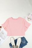 Waffle Knit Ruffled Half Sleeve Blouse