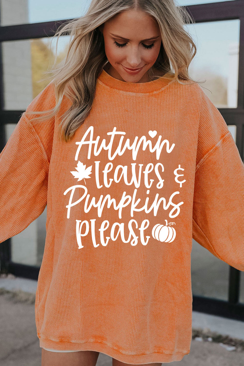 Sweat-shirt oversize côtelé orange Autumn Leaves Pumpkins Please 