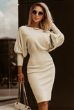 Batwing Sleeves Cinched Waist Ribbed Sweater Dress