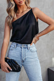 Satin One Shoulder Loose Tank Top