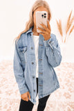 Acid Wash Flap Pocket Boyfriend Shacket