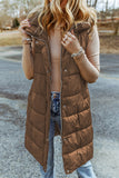 Black Hooded Long Quilted Vest Coat