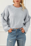 Gray Pearl Embellished Ruffle Wide Sleeve Sweater