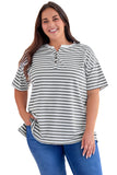 T-shirt Henley rayé à manches courtes de grande taille 