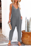 Textured Sleeveless V-Neck Pocketed Casual Jumpsuit