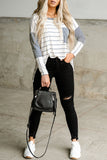 Patchwork High Low Side Slits Long Sleeve Top