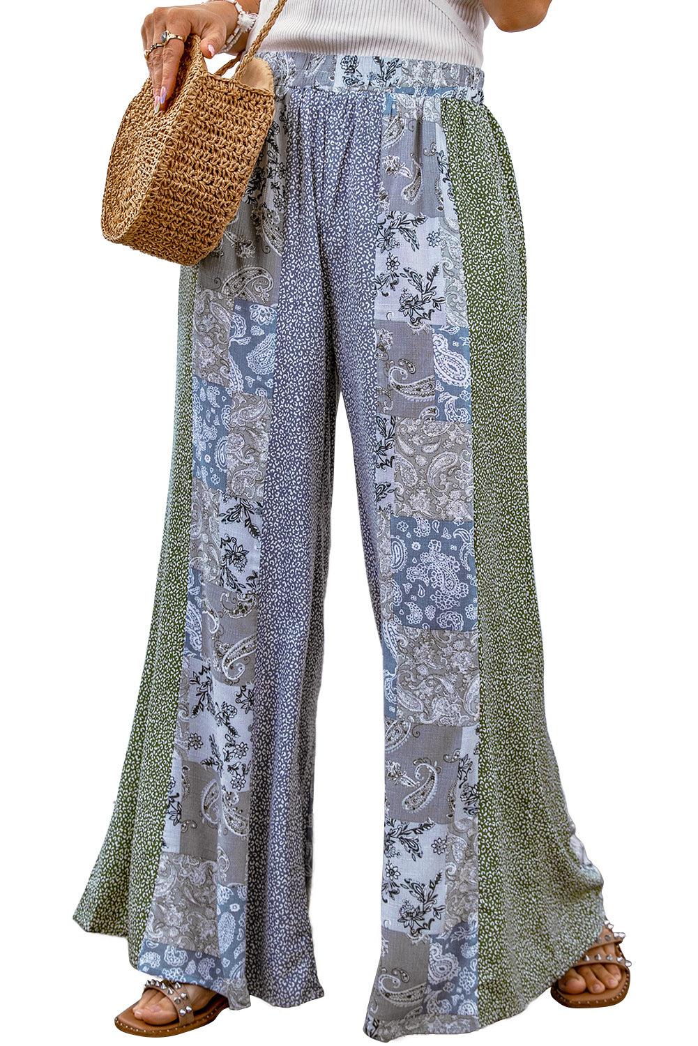 Paisley Mixed Print Wide Leg Pants