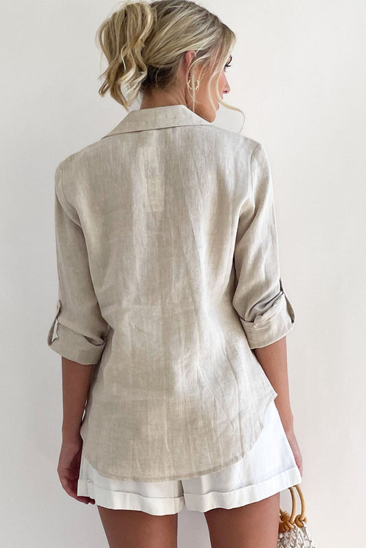 Roll Tab Long Sleeve Relaxed Linen Shirt