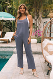 Distressed Trim Crinkle Pocketed Jumpsuit