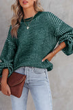 Blue Heathered Knit Drop Shoulder Puff Sleeve Sweater