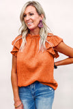 Crinkled Textured Ruffled Puff Sleeve Blouse