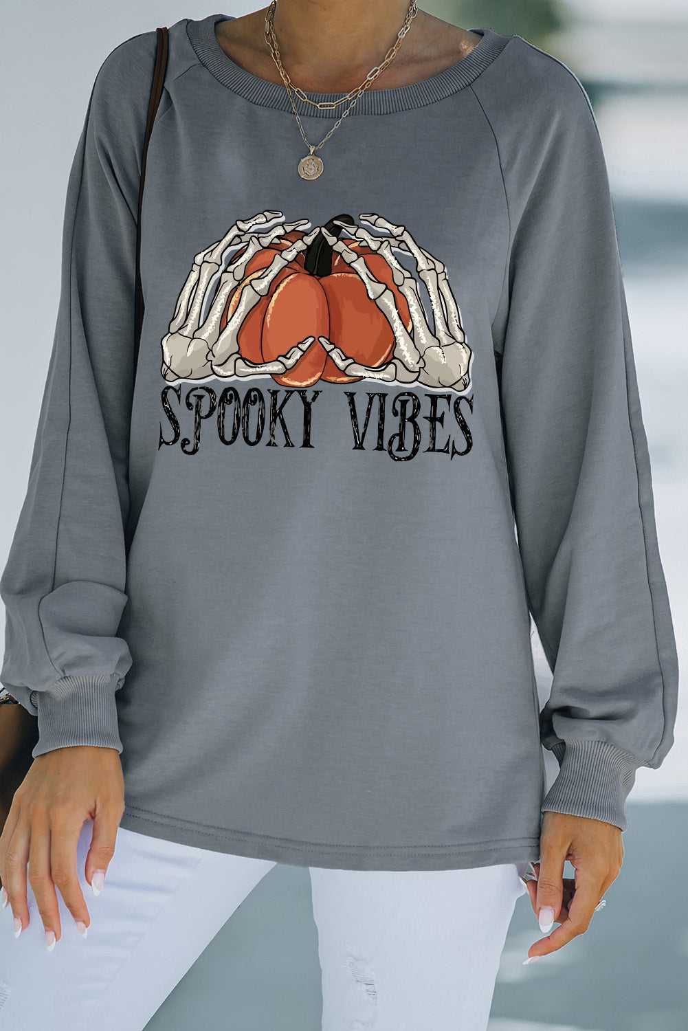 Halloween SPOOKY VIBES Pumpkin Graphic Sweatshirt