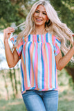 Striped Tiered Ruffle Cap Sleeve Top