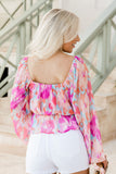 Watercolor Printed Tie Straps V Neck Peplum Tank Top