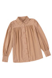 Solid Color Button Up Puff Sleeve Blouse