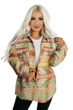 Multicolor Plus Size Flap Pockets Aztec Print Jacket