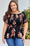 Floral Smocked Off Shoulder Plus Size Blouse