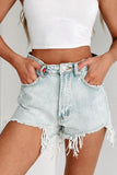 Distressed Raw Hem High Waist Denim Shorts