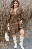 Brown Plaid Pattern Empire Waist Babydoll Dress