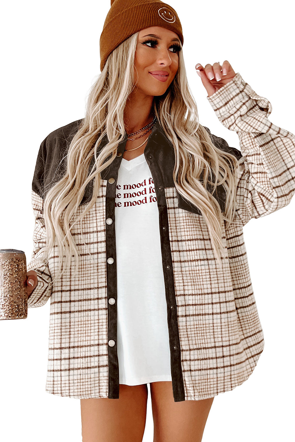 Plaid Patchwork Button-up Shift Shirt Jacket