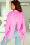 Split Back Tie Knot Buttoned Long Sleeve Shirt