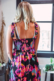 Abstract Floral Pattern Flutter Sleeve Tiered Maxi Dress