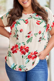 T-shirt Beige à Imprimé Floral Grande Taille