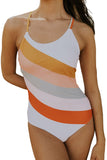 Striped Criss Cross Backless One-piece Swimwear