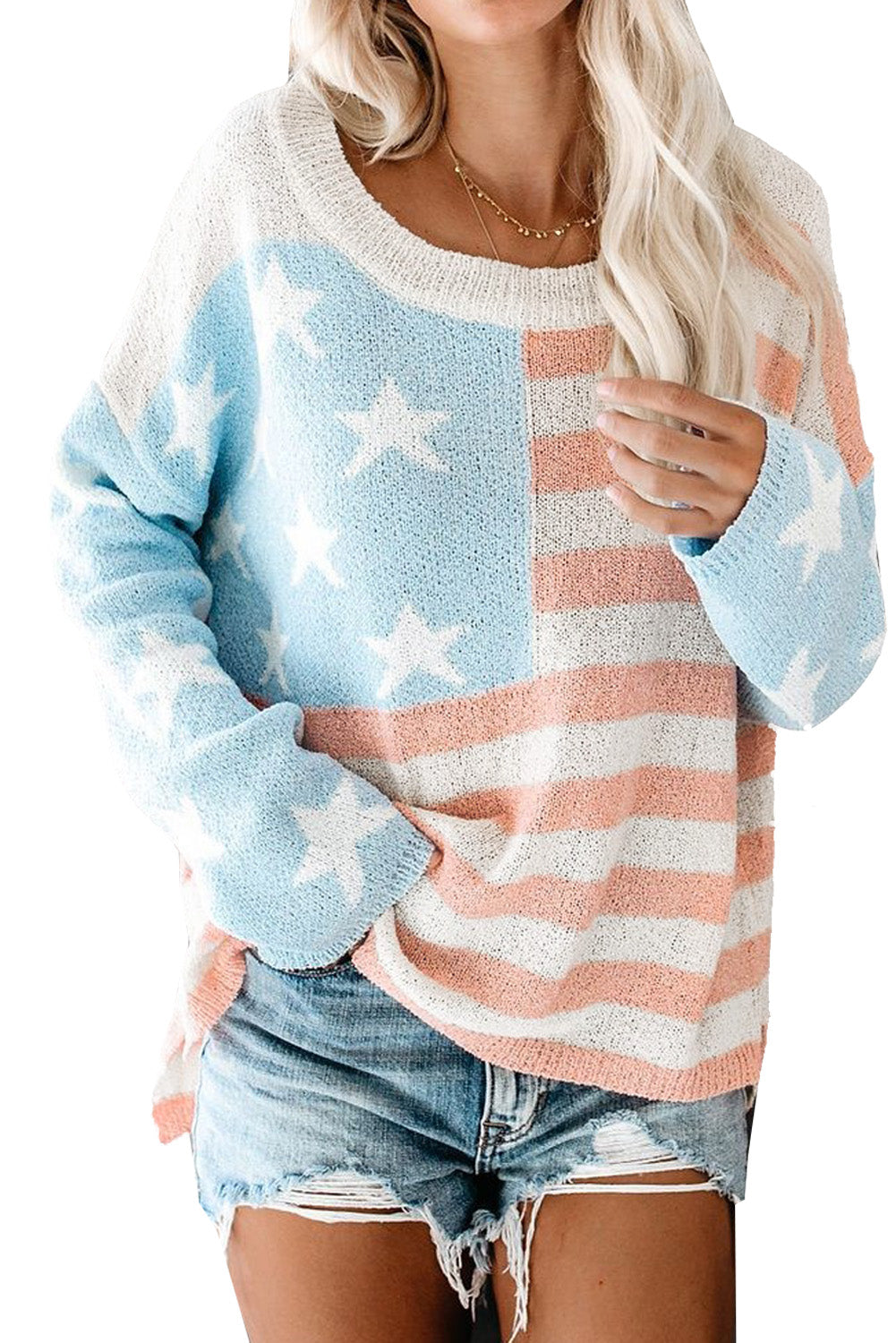 Blue US Flag Print Sweater