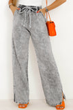 Medium Grey Drawstring Elastic Waist Wide Leg Jeans