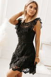 Floral Lace Crochet Ruffled High Waist Mini Dress