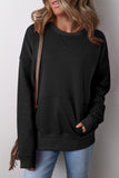 Black Drop Shoulder Crisscross Stitching Pocketed Loose Sweatshirt