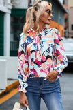 Abstract Print Frill Tie V Neck Long Sleeve Blouse