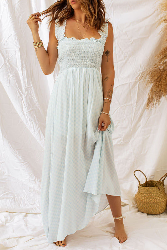 Ruffled Straps Smocked Bodice Maxi Dress