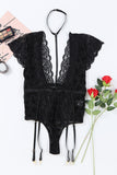 Plus Size Strappy Floral Lace Mesh Teddy Lingerie