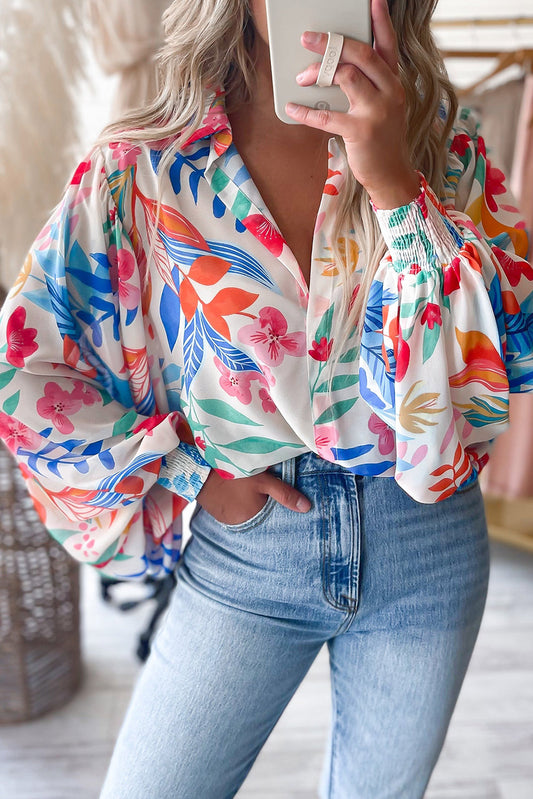 Vibrant Floral Printed Billowy Sleeve Shirt