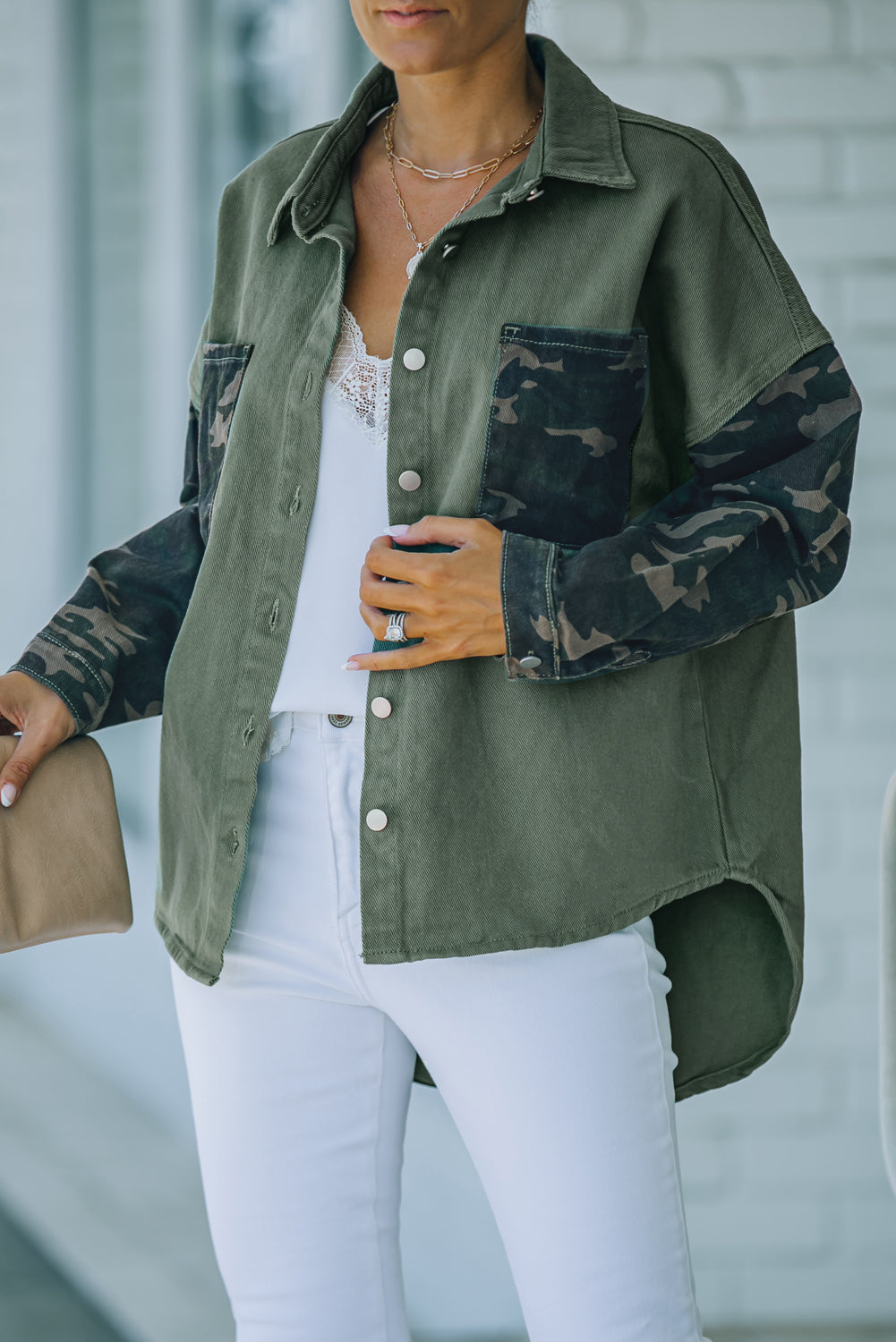 Camo Print Patchwork Button-up Jacket