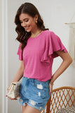 Flutter Sleeve Eyelet Textured Top