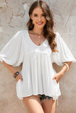 Lace V-Neck Bracelet Sleeve Ruffle Blouse