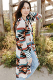 Plus Size Geometric Print Open Front Long Cardigan