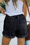 Gray Pocketed Drawstring High Waist Denim Shorts