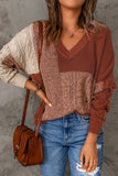 Color Block Knitted Drop Shoulder V Neck Sweater